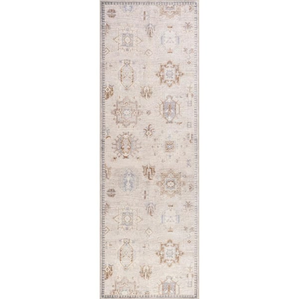 Brenda Hazy Heraldry Spill Proof Washable Beige 2.6 ft. x 8 ft. Indoor Area Rug