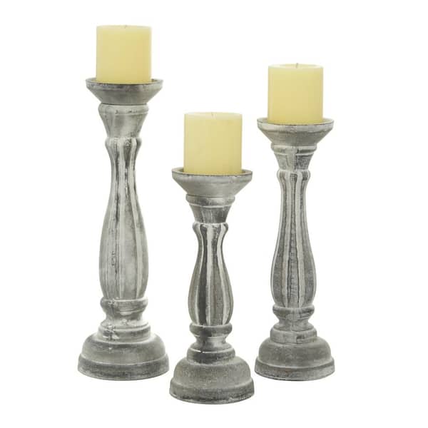 White Wood Turned Style Candle Holder (Set of 3)
