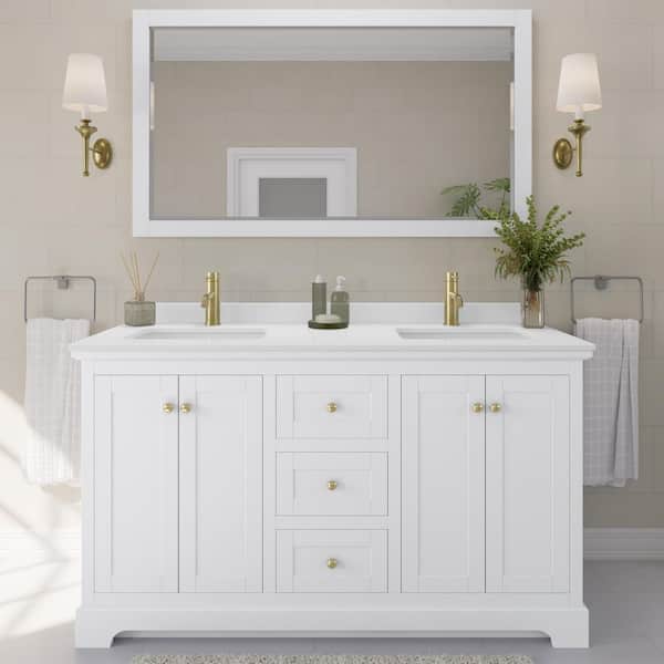 Avery 60 in. W x 22 in. D x 35 in. H Double Bath Vanity in White with White Quartz Top