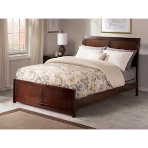 Portland Walnut Full Solid Wood Frame Low Profile Platform Bed with Matching Footboard and USB Device Charger