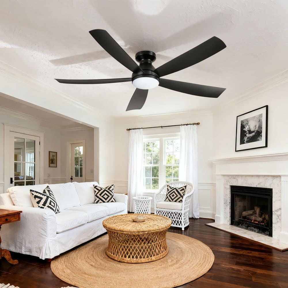 52 in. Black 5 ABS Blades Flush Mount Standard Ceiling Fan with LED Light and Remote Included price history on PriceWatchPro