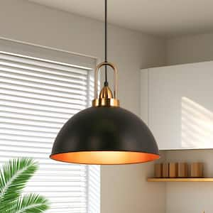 14 in. 1-Light Matte Black Pendant Light Industrial Hanging Ceiling Fixtures for Living Room Dining Room (2-Pack)