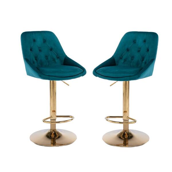 44 in. Modern Swivel Teal Velvet Adjustable Height Golden Metal Frame