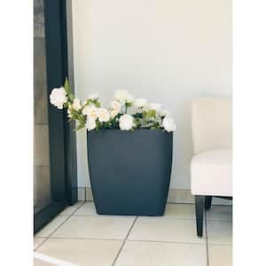 Small 22.8 in. Tall Charcoal Lightweight Concrete Modern Tall Oval Outdoor Planter