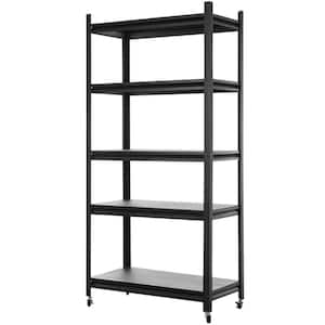 5-Storey Kitchen Storage Rack, Adjustable Metal Storage Rack With Rollers, Storage Rack Unit Organizer in Black