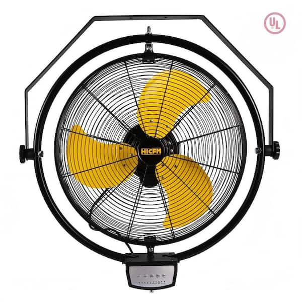 20 in. 3-Speed Wall Mount Fan in Yellow with Powerful 1/5 HP Motor, 5000 CFM, Remote Control, 7.5H Timer, UL Certified