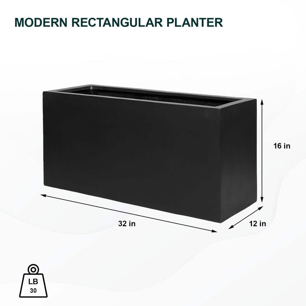 Jort 32" Black Fiberstone Indoor/Outdoor Rectangular Planter