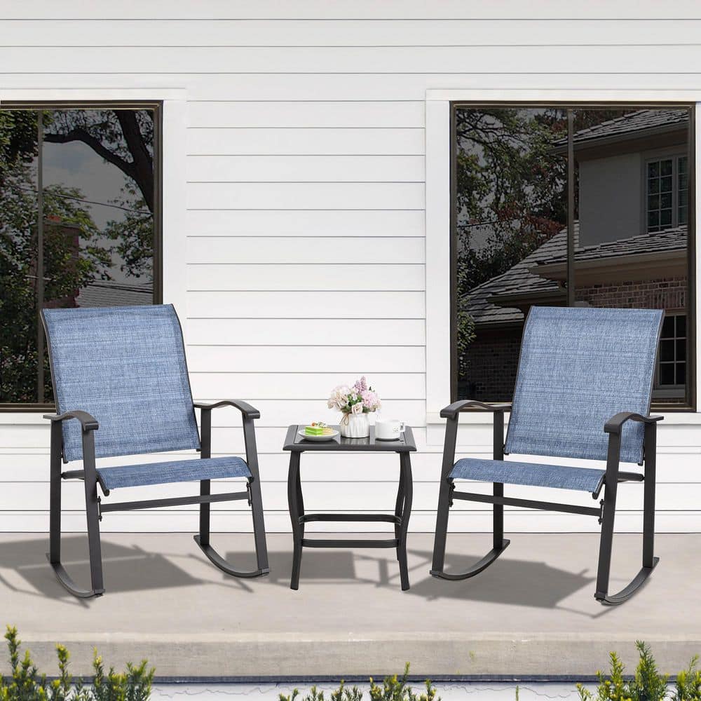 3-Piece Metal Outdoor Rocking Chair Chat Set with Glass Table price history on PriceWatchPro