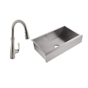 Lyric All-in-One Farmhouse Apron-Front Stainless Steel 34 in. Single Bowl Kitchen Sink with Bellera Kitchen Faucet