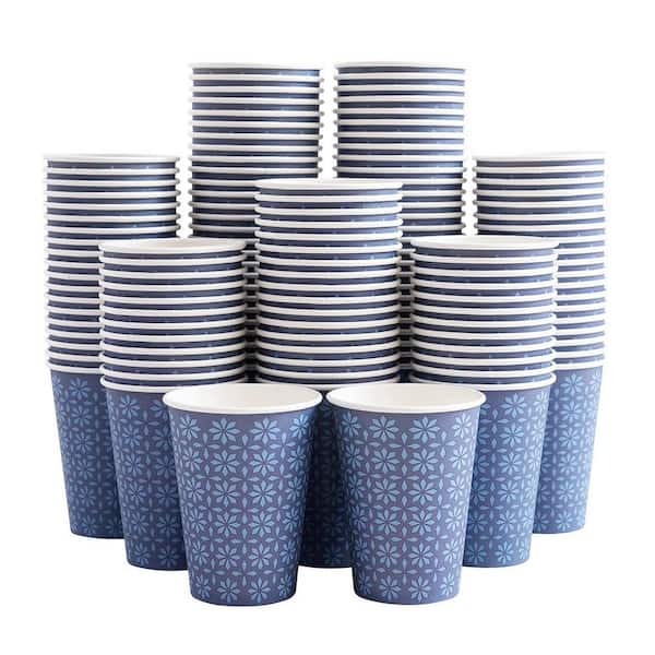 12 oz Navy Floral Disposable Paper Cups Blue Color Family Hot Cold Drinking Cup Value Pack 240 Pack Per Case
