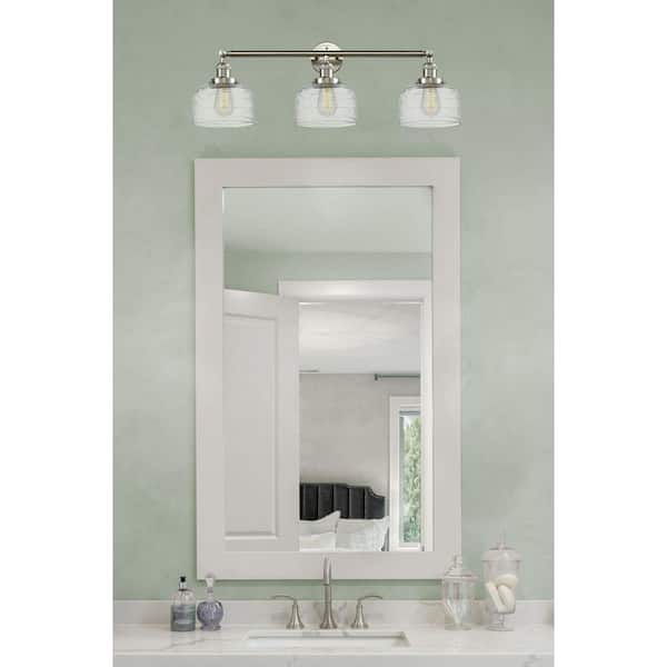 Bell 32 in. 3-Light Brushed Satin Nickel Vanity Light with Glass Shade