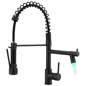 CommercialSingle Handle Pull Down Sprayer Kitchen Faucet with Pot Filler and LED Light in Oil Rubbed Bronze
