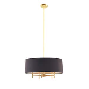 5-Light Gold Chandelier With Black Drum Shade