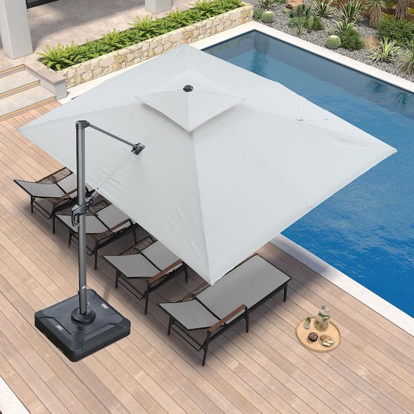 9 ft. x 12 ft. Sunbrella Double Top Outdoor Aluminum 360° Rotation Cantilever Patio Umbrella in Canvas Natural