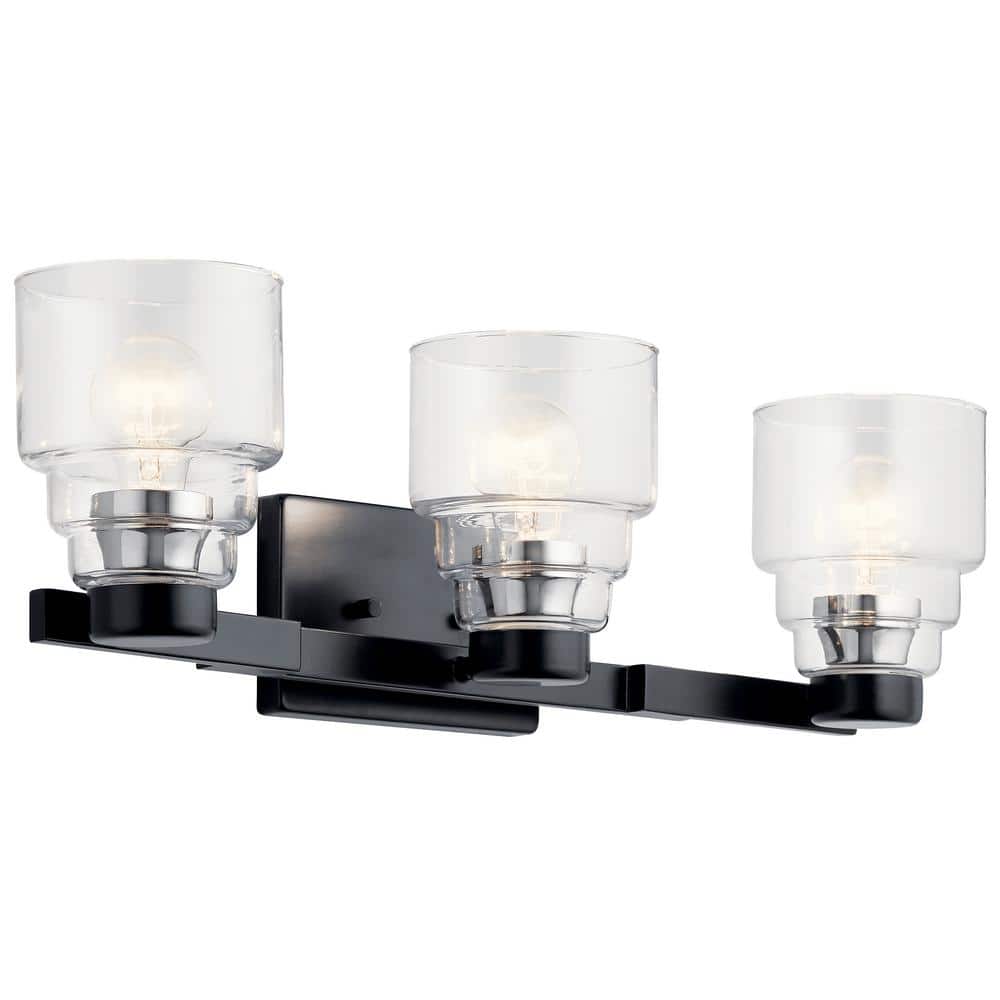Elegant 24" Black 3-Light Vanity with Clear Glass - Modern Design