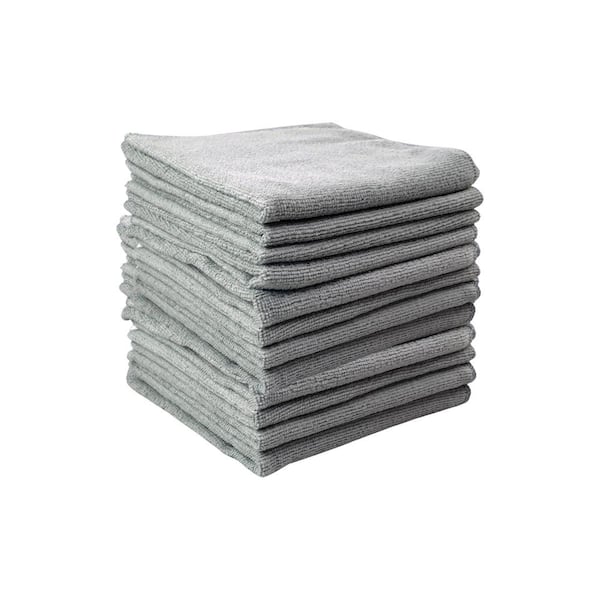 HOME-FLEX 16 in. x 16 in. Multi-Purpose Microfiber Towel in Grey (12 ...