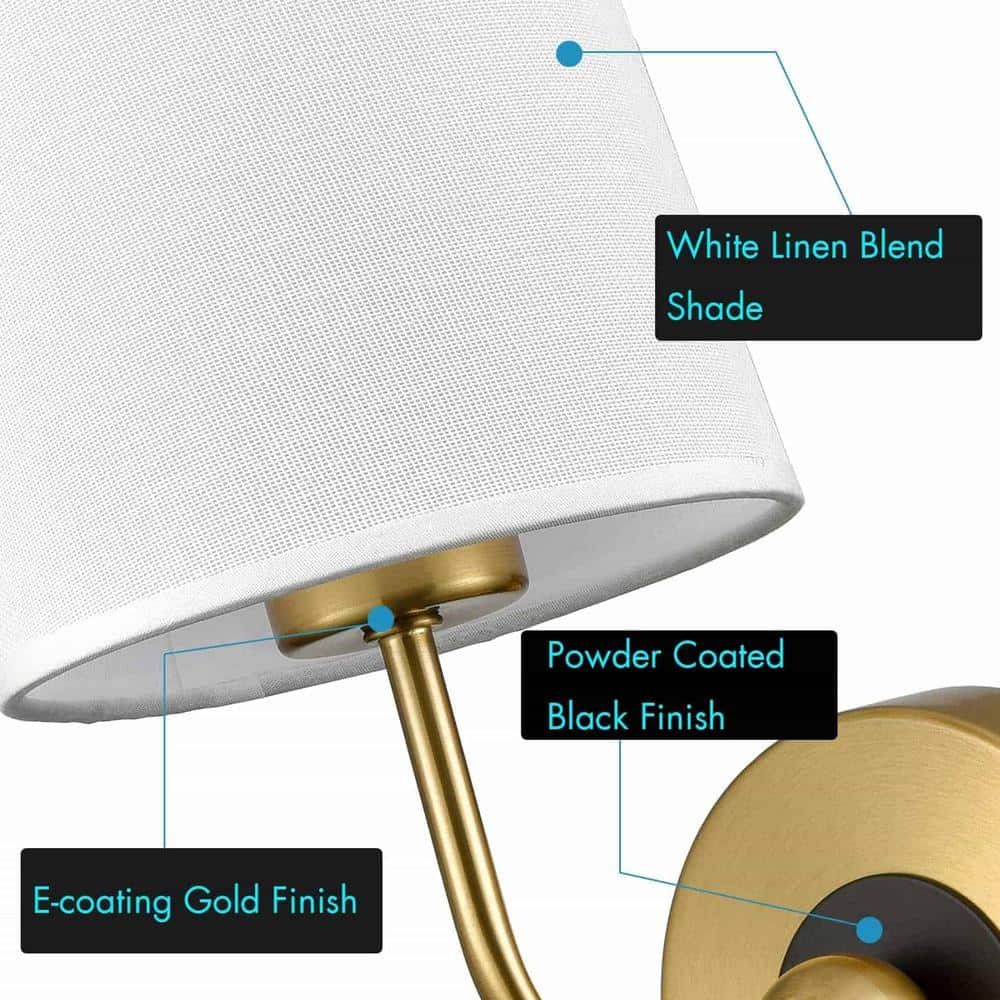 Brushed Brass and Black Fabric Shade Wall Sconce Set