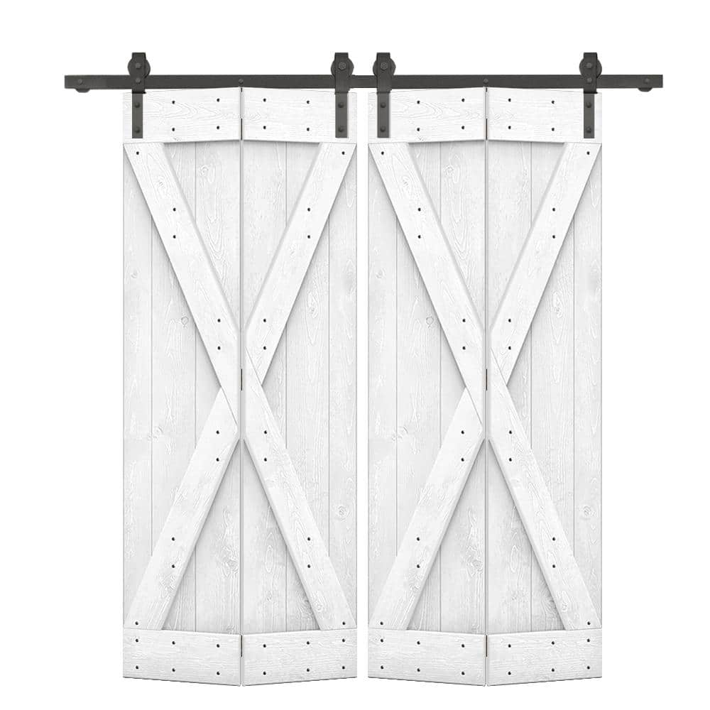 48 in. x 84 in. X Pre Assembled White Wood Double Solid Core Bi-fold Barn Doors with Sliding Hardware Kit price history on PriceWatchPro