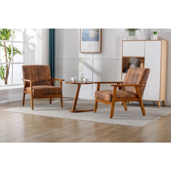 Zeus & Ruta 3-Piece Wood Outdoor Indoor Accent Chaise Lounge Chairs with 1 Side Table, Coffee Cushions for Living Room, Bedroom