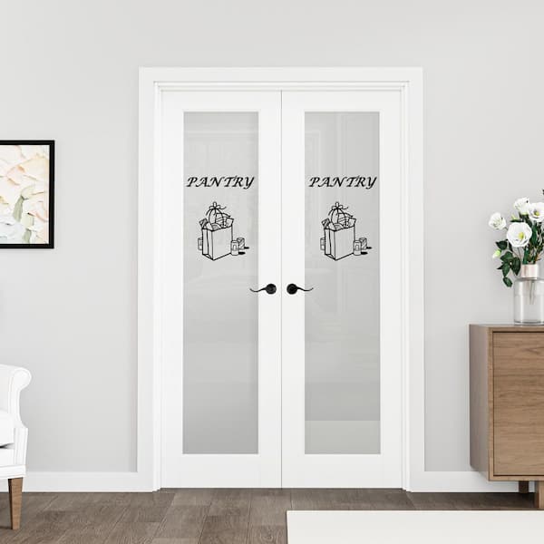 48 in. x 80 in. 1-Lite Frosted Glass Universal White Solid Core Glass Double Prehung French Door+ Quick Assemble Jamb