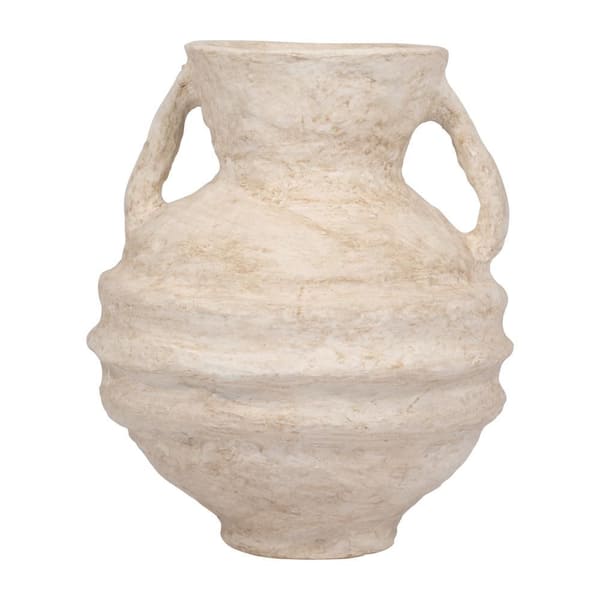 15 in. White Ceramic Amphora Decorative Vase with Handles