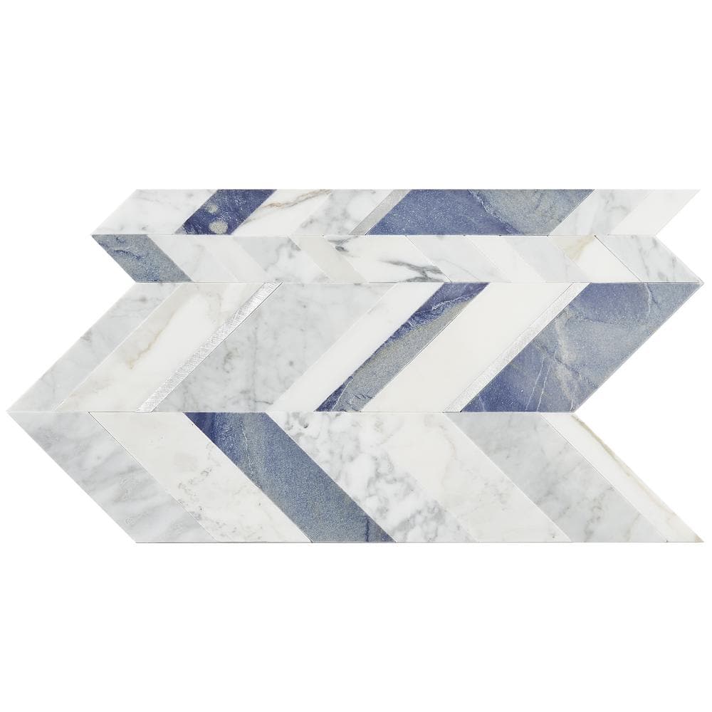 Tyra 12" x 18" Polished Marble and Brass Chevron Wall Tile
