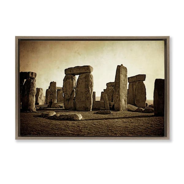 Distant Stonehenge Sepia by Graffi*tee Studios Brown Floater Frame Nature Graphic Art Print 21 in. x 31 in.