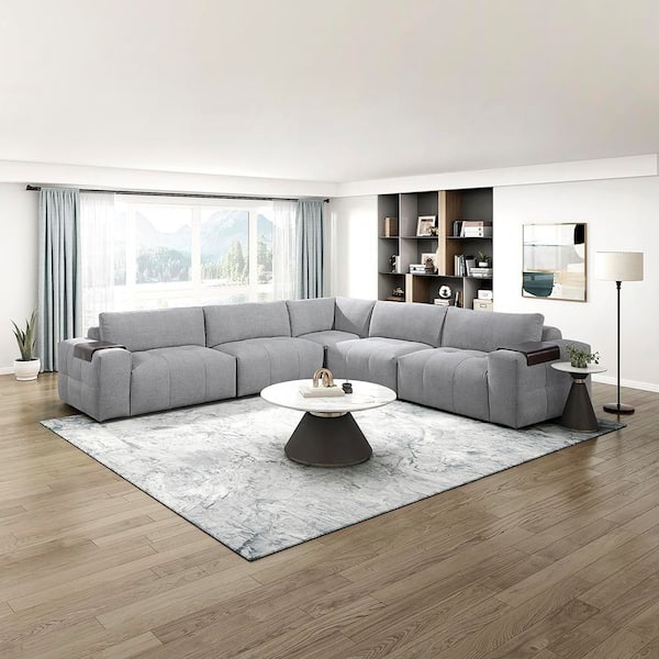 Lazzara Marquis 143 in. Square Arm 5-Piece Textured Fabric
