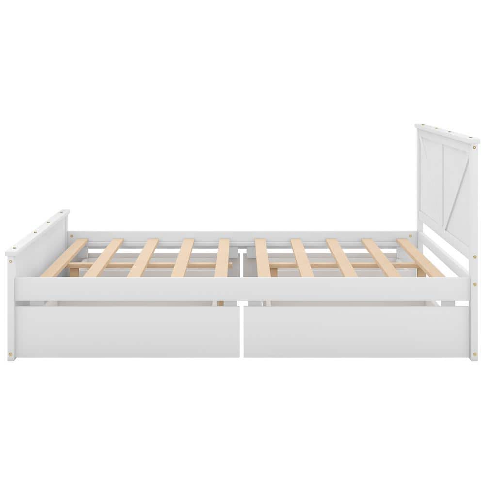 Queen Size White Pine Platform Bed with Storage Drawers