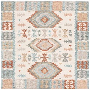 Micro-Loop Ivory/Blue 6 ft. x 6 ft. Native American Square Area Rug