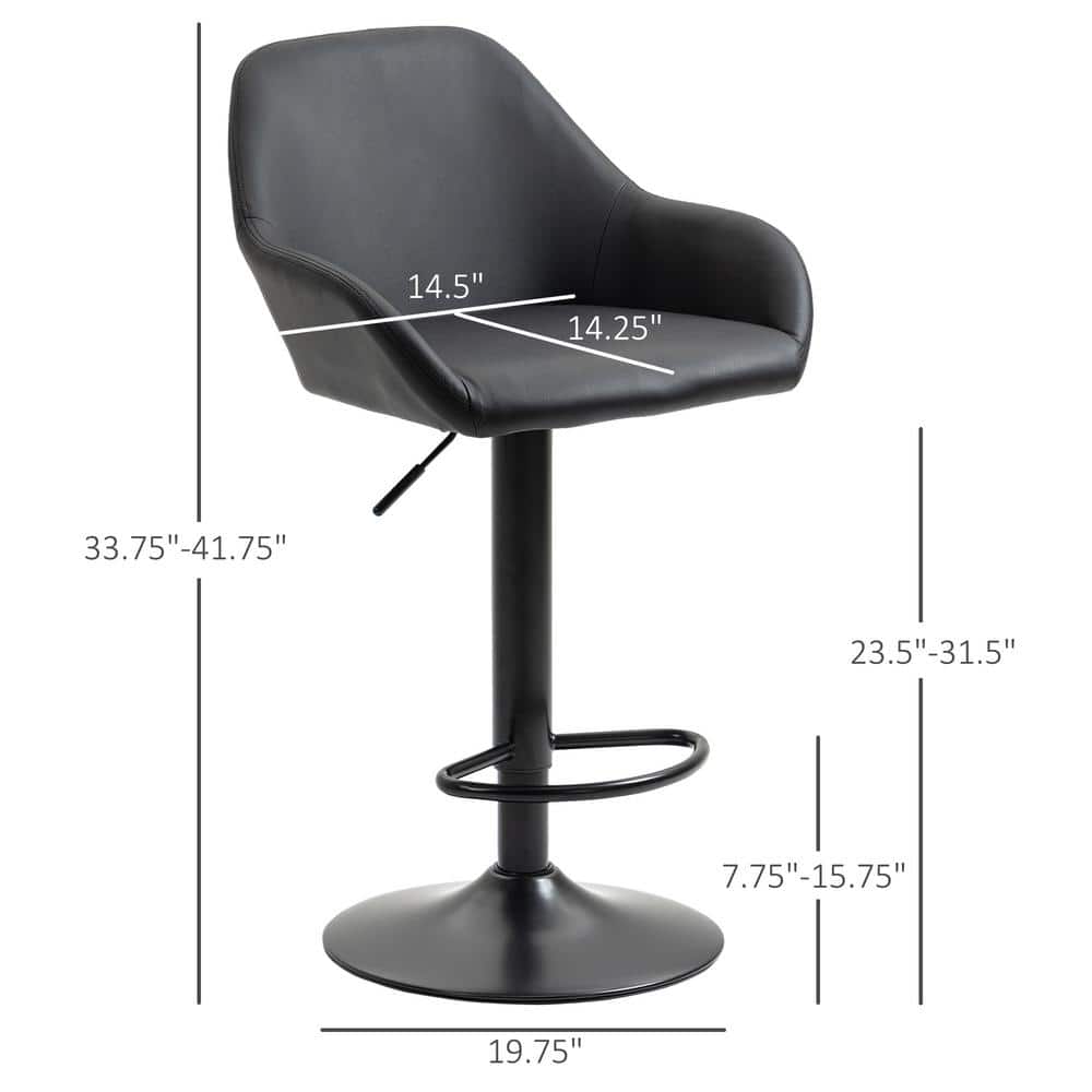 Swivel 58cm Adjustable Black Metal Bar Stools with Footrest - Set of 2