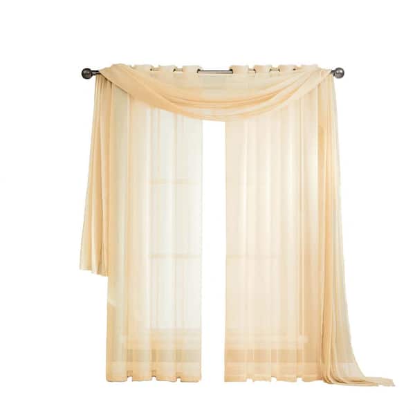 Window Elements Diamond Sheer Voile 56 in. W x 216 in. L Curtain Scarf in Beige