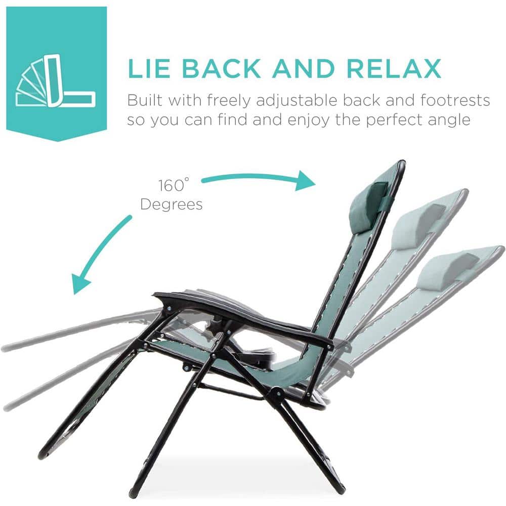 Forest Green Adjustable Zero Gravity Patio Lounger with Cup Holders
