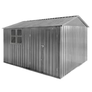10 ft. W x 8 ft. D Metal Garden Sheds for Outdoor Storage with Double Door and Window in Gray (80 sq. ft.)