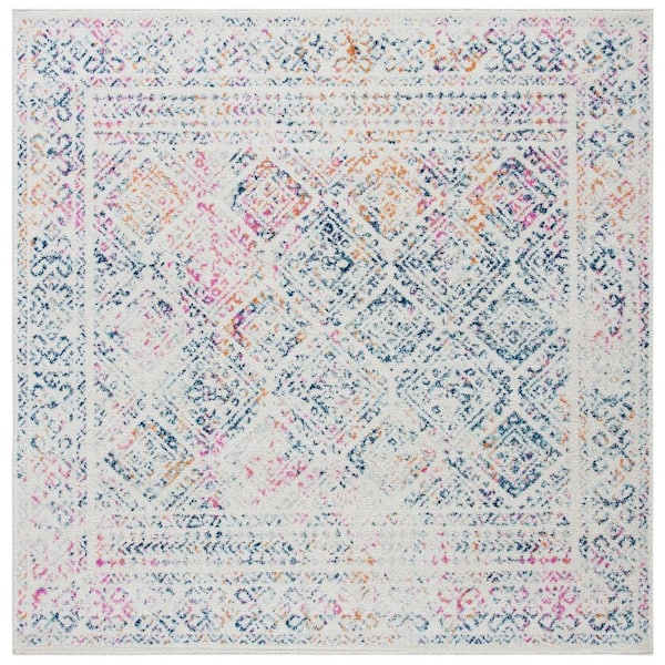 SAFAVIEH Tulum Ivory/Dark Blue 7 ft. x 7 ft. Square Border Area Rug