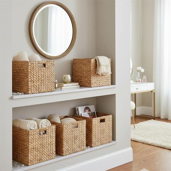 Brown 12 in. x 12 in. Wicker Decorative Basket (Set of 6) LINBQ462