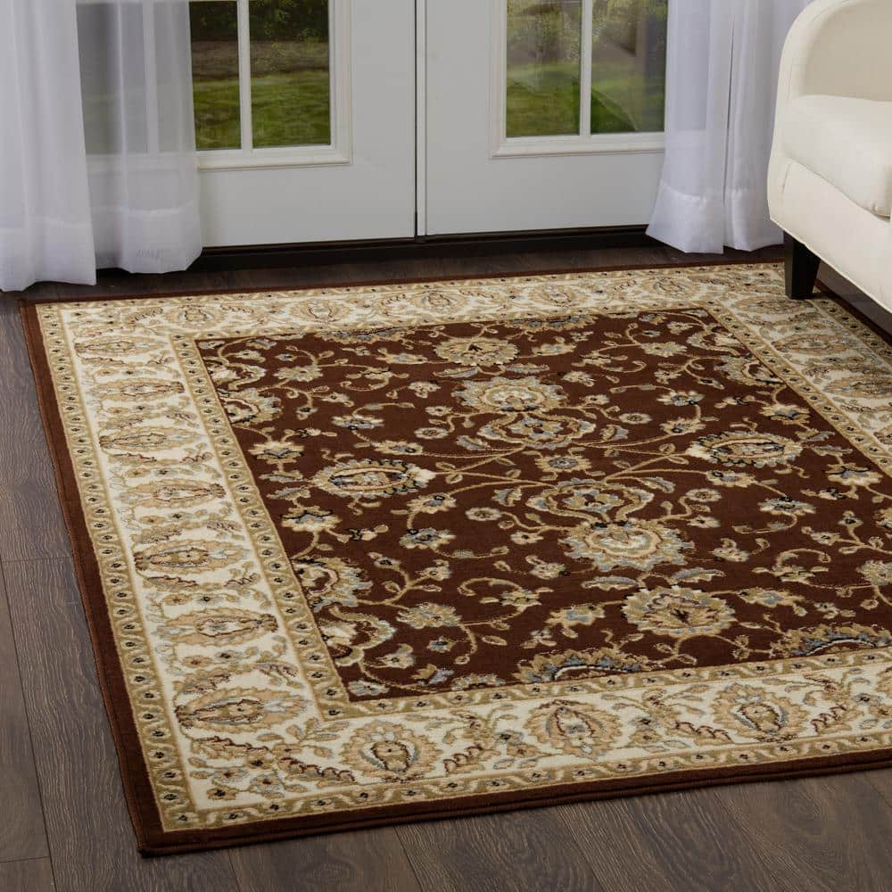 Lizette Brown and Ivory Rectangular Synthetic Area Rug