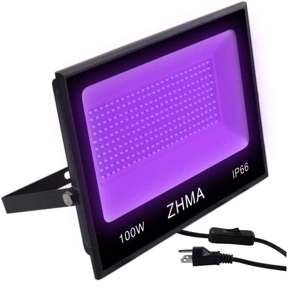 100-Watt E25 E27 Base LED UV Black Light Bulb with Plug and Switch for Glow