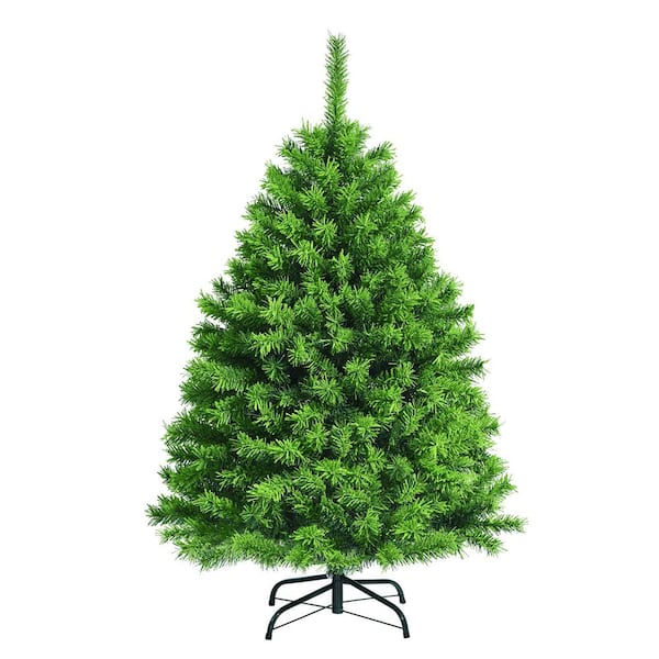 Costway 4.5 ft. Green Unlit Green Flocked Hinged Artificial Christmas Tree w/Metal Stand