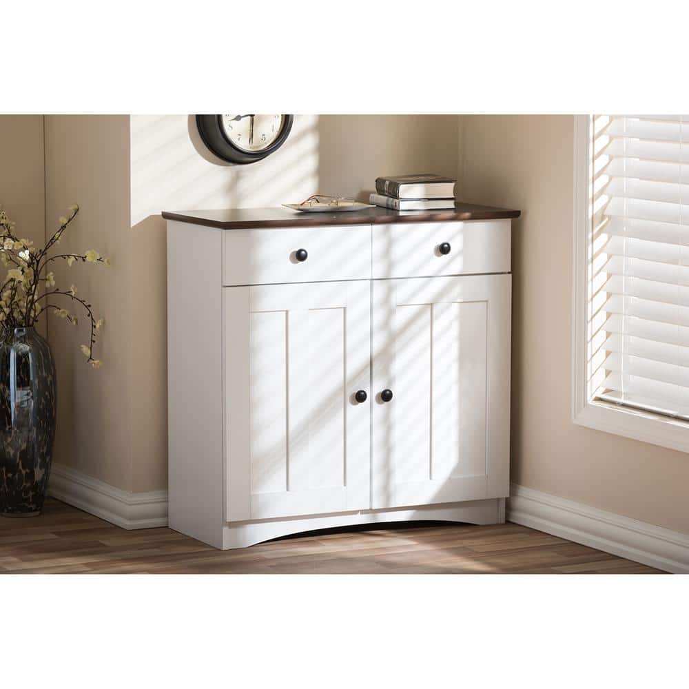 Lauren White and Dark Brown Buffet Kitchen Cabinet with Two Doors and Drawers