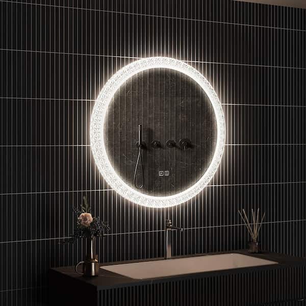 HOMEIBRO 30 in. W x 30 in. H Round Acrylic Framed LED Light with Dimmable and Anti-Fog Wall Mounted Bathroom Vanity Mirror