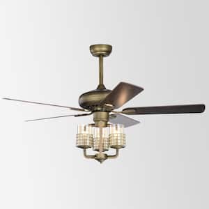 52 in. Indoor Bronze Smart Ceiling Fan with 5 Brown Wood Blades and Remote Control