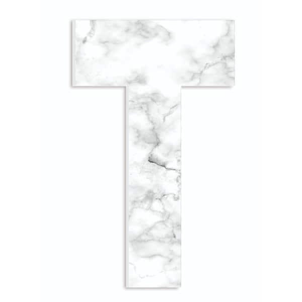 The Stupell Home Decor Collection 12 in. x 18 in. "Modern White and Grey Marble Patterned Initial T" by Artist Daphne Polselli Wood Wall Art