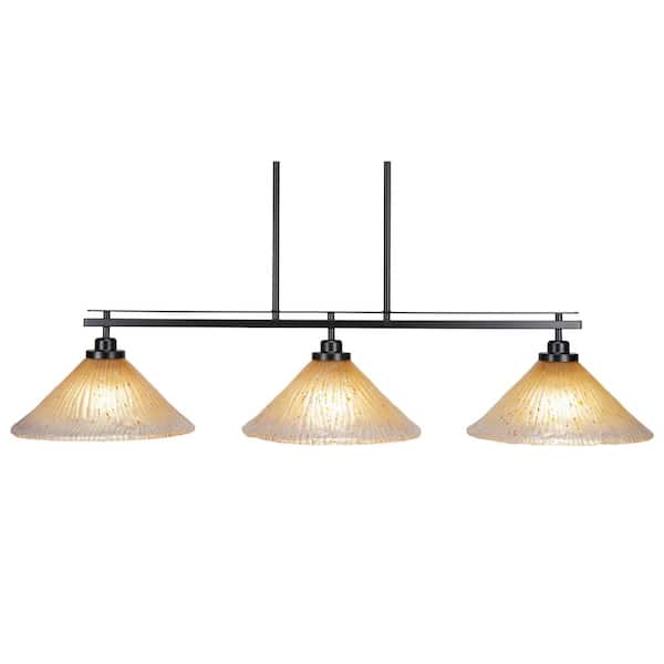 Unbranded Monroe 3-Light, Matte Black Billiard Light, Any room with 12 in. Amber Crystal Glass Shades no bulbs included