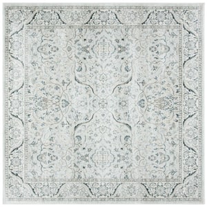 Isabella Light Gray/Cream 7 ft. x 7 ft. Square Border Floral Area Rug