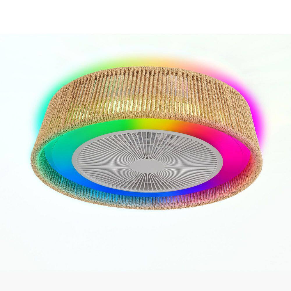 21 in. Indoor Brown Low Profile Standard Ceiling Fan with LED RGB Mood Lighting, Rope Woven Design price history on PriceWatchPro