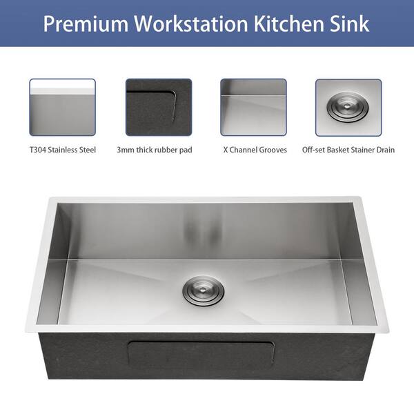 Xzkai 33 in. Undermount Single Bowls Stainless Steel Kitchen