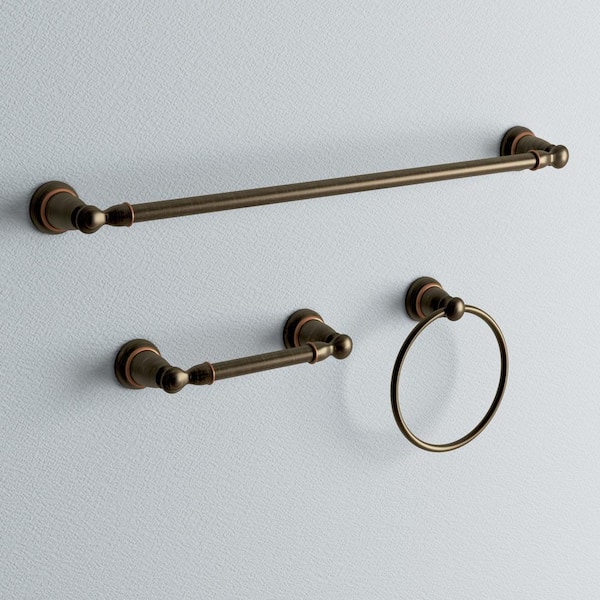 Banbury 3-Piece Bath Hardware Set with 24 in. Towel Bar, Paper Holder, and Towel Ring in Mediterranean Bronze