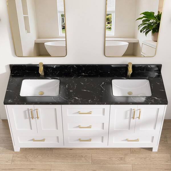 Zeafive 72 in. W x 22 in. D Engineered Stone White Rectangular