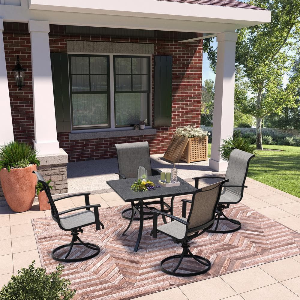 5-Piece Gray Iron Removable Teslin Swivel Chair and Table Outdoor Dining Set -  Clihome, CL-63-1